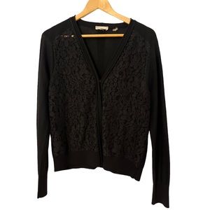 Rebecca Taylor Black Lace Front Knit Cardigan